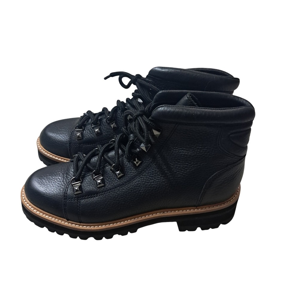 Marc Fisher LTD Combat Boot Womens 8.5 Black Issy Hiker Leather Lug Sole Studded